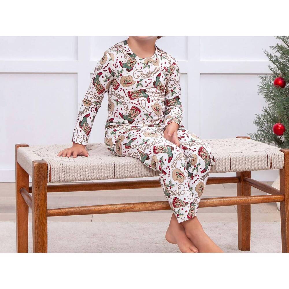 NEW TESA BABE kid's holiday hoedown pajama set in white multi